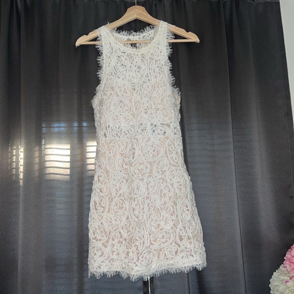 White/Nude Underlay Lace Mini Dress